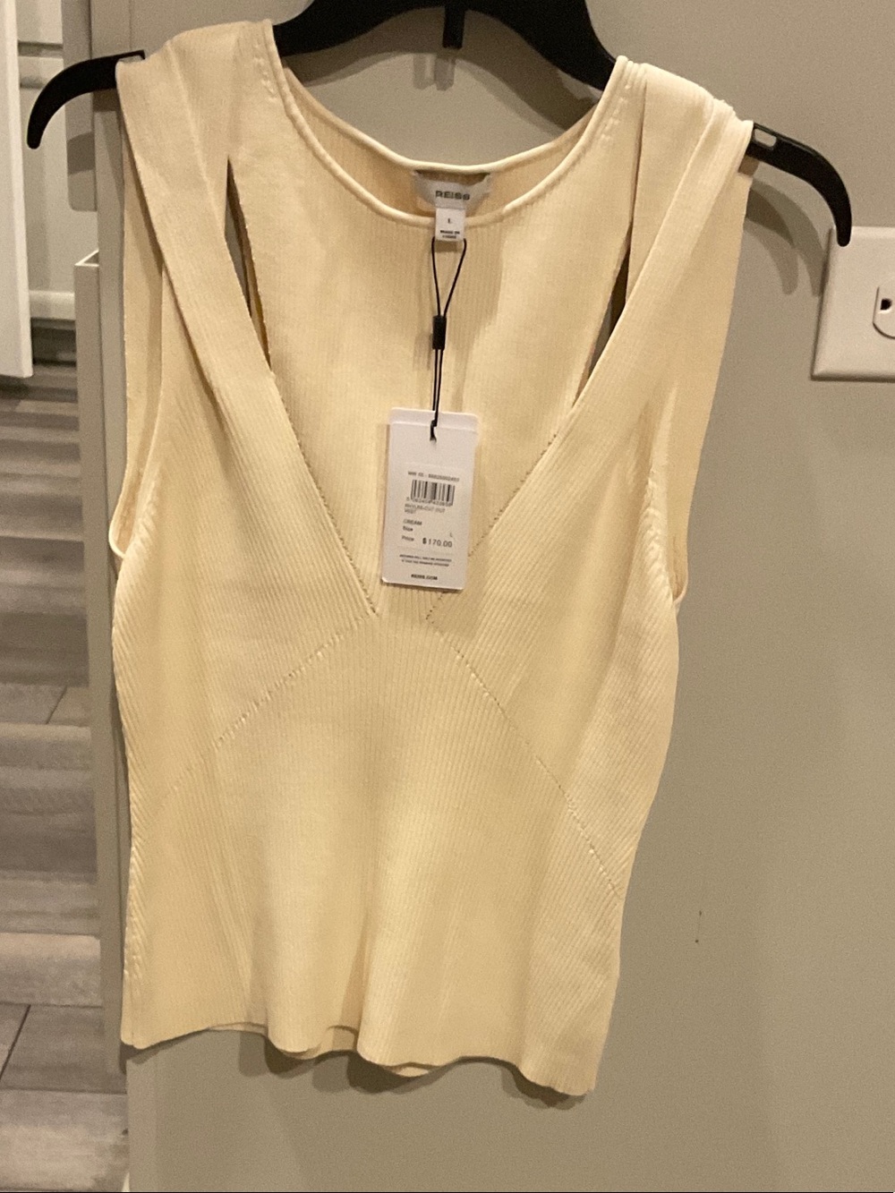 Reiss Cream Knit Tank Top- Rhylee Cut-Out Vest - New with Tags